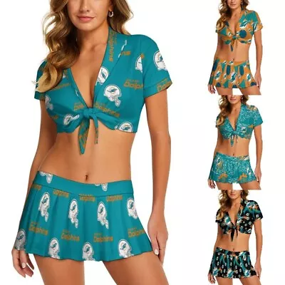 Miami Dolphins Women's Cheerleading Set Crop Top With Mini Skirt Fans Set • $22.79