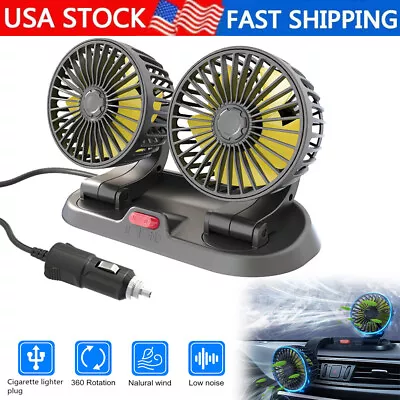 Car Dashboard Cooling Fan 2 Speed Adjustable Dual W/Cigarette Lighter Air Cooler • $27.95