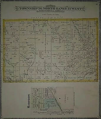 Vintage 1889 Railroad & Plat Map ~ ORIGINAL TOWN - MADISON MONROE Co MISSOURI • $45.95