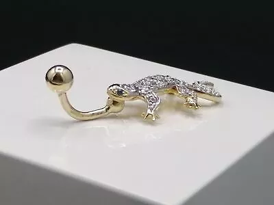 9ct Gold CZ Lizard Navel Bar - British Hallmarked • £269.99