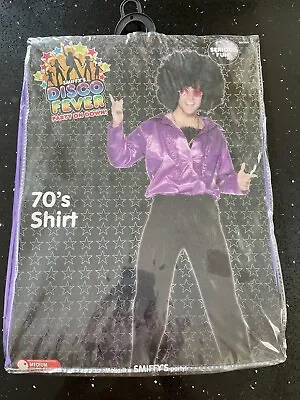 Purple 70s Disco Ruffle Shirt Mens Fancy Dress Costume Adult Size M • £12