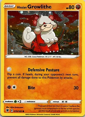 Pokémon TCG Astral Radiance Hisuian Growlithe 070/189 Cosmos Holo Promo Card NM  • $1.49