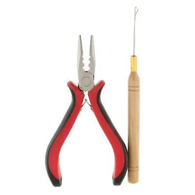 Pro Hair Extensions Pliers Hook Tool Kit For Silicone Micro Ring Loop Bead • £8.30