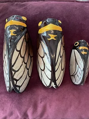 Vintage French Pottery Good Luck Cicada Wall Pockets (believed To Be Majolica). • £40