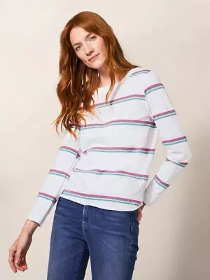 White Stuff Cassie Women's T-Shirt Stripe Printed Long Sleeve Tee Ladies Top • £18