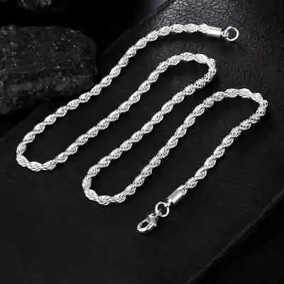4mm - Diamond Cut Solid 925 Sterling Silver Italian Rope Chain Men's Necklace • $13.27