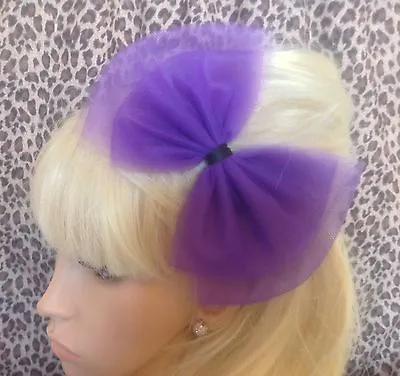 OVERSIZE BOW PURPLE TULLE TUTU NET ALICE HAIR HEAD BAND 80s PARTY FANCY DRESS • £4.99