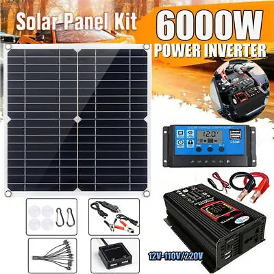 12V 110V/220V 6000W Solar Panel Kit Solar Power Generator 100A Home  Grid System • £48.94