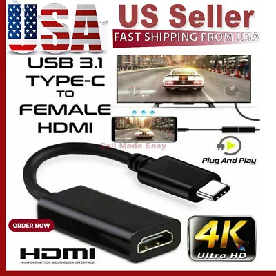 USB-C Type C To HDMI Adapter USB 3.1 Cable For MHL Android Phone Tablet Black • $5.60