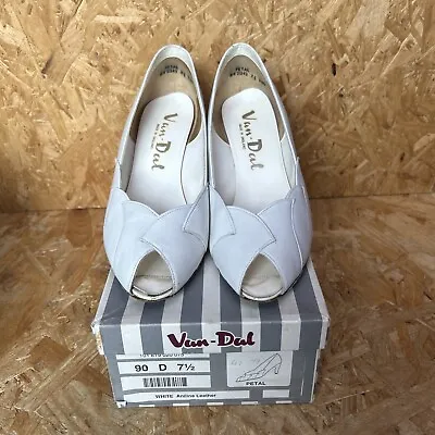 Van Dal Ladies White Aniline Leather Petal Slip On Heel Shoes Peep Toe UK7.5D • £9.99