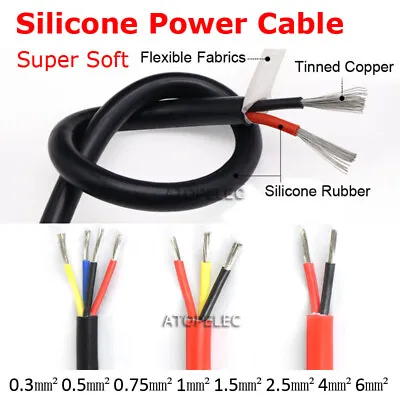 Heat Resistant 2/3/4 Core Silicone Power Cable Super Soft Tinned OFC Copper Wire • $4.64