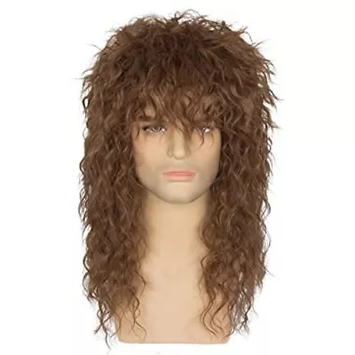 80s Wigs For Men Women Long Brown Rocker Wig 80s Hair Band Wig Heavy Metal Costu • $13.55