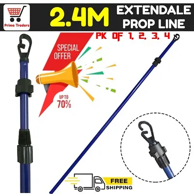 2.4m Extendable Prop Line Heavy Duty Clothes Washing Drying Support Pole Outdoor • £13.99
