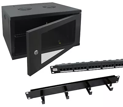£136.10 • Buy 6u 450mm Deep Wall Mounted Data Cabinet, 24 Way Data Panel & Management Bar Lot