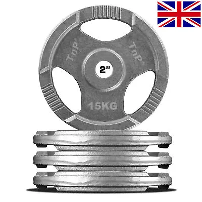 Tri Grip Olympic Weight Plates Disc Cast Iron 2  TriGrip Weights Plate Gym TnP • £15.99