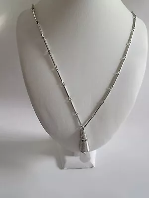 Vintage Monet Modernist Tassel Pendant 26  Necklace In Silver Tone • $42.99