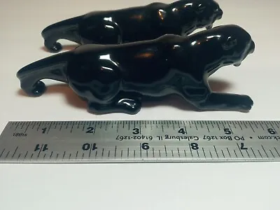 (2) Vintage ~ Black Panthers ~ Ceramic 6  Figurines ~ Mid-Century Modern Retro • $25