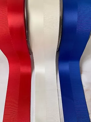 May Arts Satin Grosgrain Double Band Ribbon Woven Edge 38mm - Sold By The Metre • £1.99