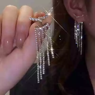 Gorgeous Bowknot Zircon Tassel Earrings Drop Dangle Women Wedding Jewelry Gifts • $8.99