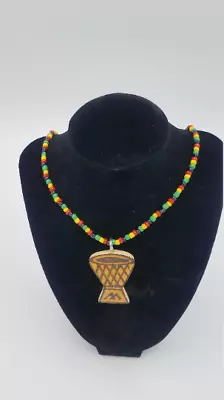 Rasta Necklace Wooden Africa Djembe  Pendant Necklace Beads Chain • $3.99
