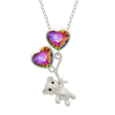 925 Silver Plated Cute Mini Teddy Bear Heart Chain 3D Love Necklace Pendant Gift • £3.99