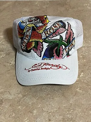 Vintage Ed Hardy Christian Audigier Trucker Hat Rare Golden Rose Love Skull • $100