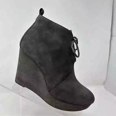 Michael Michael Kors Gray Suede Leather Wedge Lace Up Ankle Booties Size 6.5 • $24.99