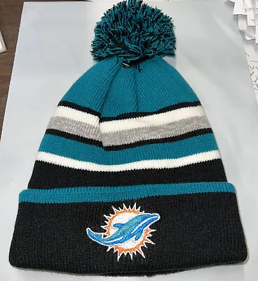 Miami Dolphins Beanie Winter  Hat Scull Cap Black And Blue LINED With Pom Pom • $16.99