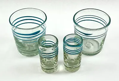 Mexican Hand Blown Low Ball Rocks Drink Glasses And Shots Set Of 2 • $20.01