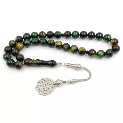 Tasbih NEW Style Green Resin Muslim Prayer Beads Bracelet Eid Gift • $10.19