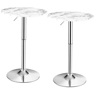 Costway 2PCS Round Pub Table Swivel Adjustable Bar Table W/Faux Marble Top White • $144.99