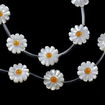 £6.99 • Buy 6x White Mother Of Pearl Shell Daisy Flower Beads 12mm For Jewellery Making