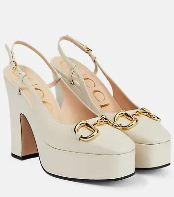 Gucci Horsebit Leather Platform Heels Pumps Sandals Shoes Mystic White $1100 • $799.99