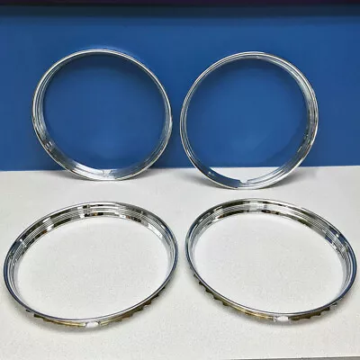 14  Chrome Stainless Steel # TR2451 VINTAGE HOT ROD Ribbed Trim Rings New SET/4 • $99.99