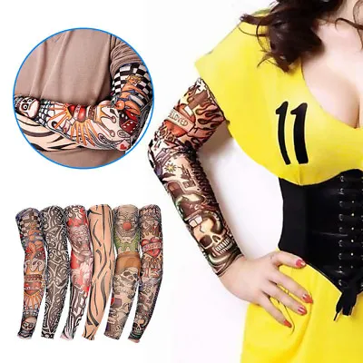 £4.94 • Buy 6 Pack Temporary Fake Tattoo Sleeves Mens Women Full Arm Skin Stockings Nylon 