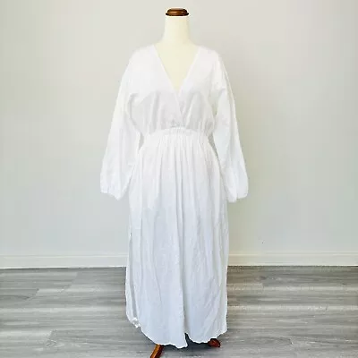 Nude Lucy Womens Maxi Dress White Linen Cotton Long Sleeve Size M 10 - 12 AU • $39.95
