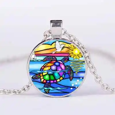 Glass Sea Turtle Pendant Necklace Beach Party Colorful Jewelry Fashion Women New • $9.98