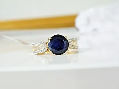 18k Gold On Sterling Silver Natural Diffused Sapphire Channel Set Ring Size 8 • $47.49