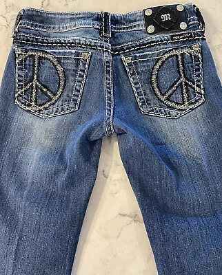 Miss Me Mid Rise Jeans Peace Sign Womens Size 27 X 30 • $29.99