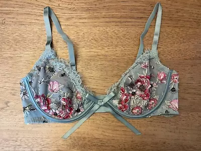 Victoria's Secret Sage Dust Floral 34B Dream Angels Embroidery Low Cut Demi Bra • $19.99