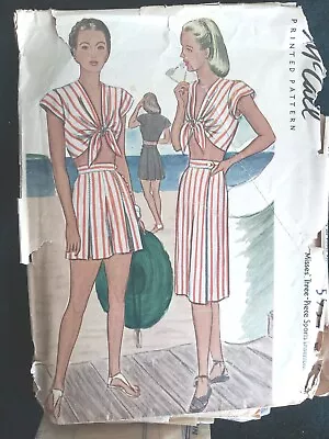 Vintage Sewing Women's McCalls 5954 Sun Tie Blouse Shorts Skirt Sz 12 • $9.99