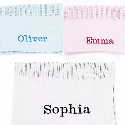 £11.99 • Buy Baby Personalised Cellular Cotton Blanket Embroidered Name Grey Pink Blue White