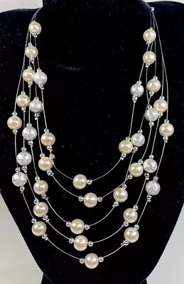 Luxurious Multi-Strand Pearl Necklace With Silver Accents • £16.97