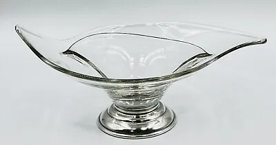 Mid-Century Modern Divided Glass Candy Nut Dish Bowl B-I Sterling Silver Base • $29.99