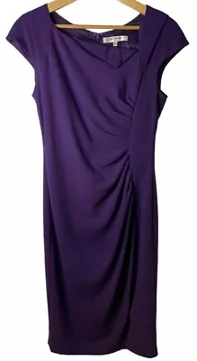 £32.99 • Buy LK Bennett Davina Purple Sleeveless Pencil Dress 10uk Asymmetric Neckline Ruched