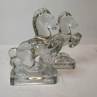 Clear Glass Horse Bookends Vintage 1940's L E Smith Glass Co. • $32.99