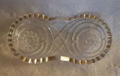 Vintage Cut Glass Candy Dish Bowl Decoration Gold Trim 8.5  Long • $34.95