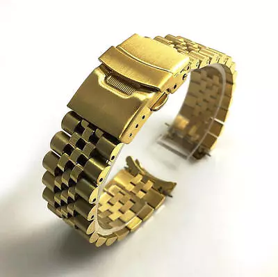 Gold Tone Metal Steel Jubilee Bracelet Curved End Replacement Watch Band #7003 • $24.95