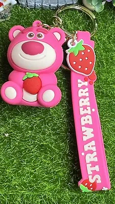 Lotso Bear Strawberry Keychain Keyring Bag Charm Pom Pendant Doll Toy Story • £9.99