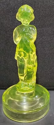 Rare Vintage Cambridge Vaseline Glass Bashful Charlotte Draped Lady Lamp Base. • $25